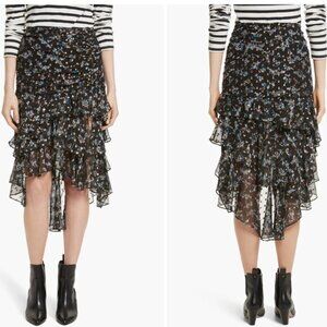VERONICA BEARD Cella Metallic Floral Print Midi Skirt In Black/gold